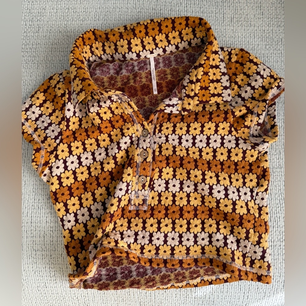 Free people collared cropped floral shirt